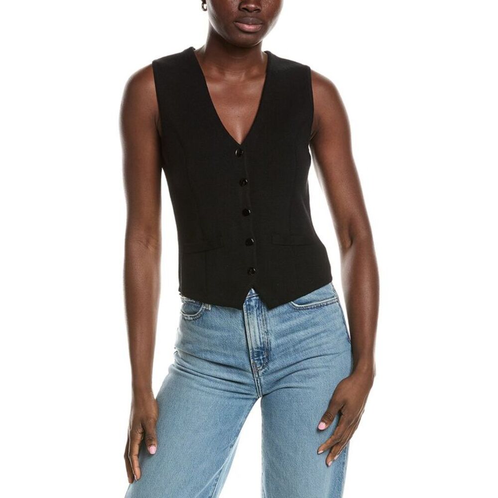 Minnie Rose Womens  Knit Snap Vest, Black